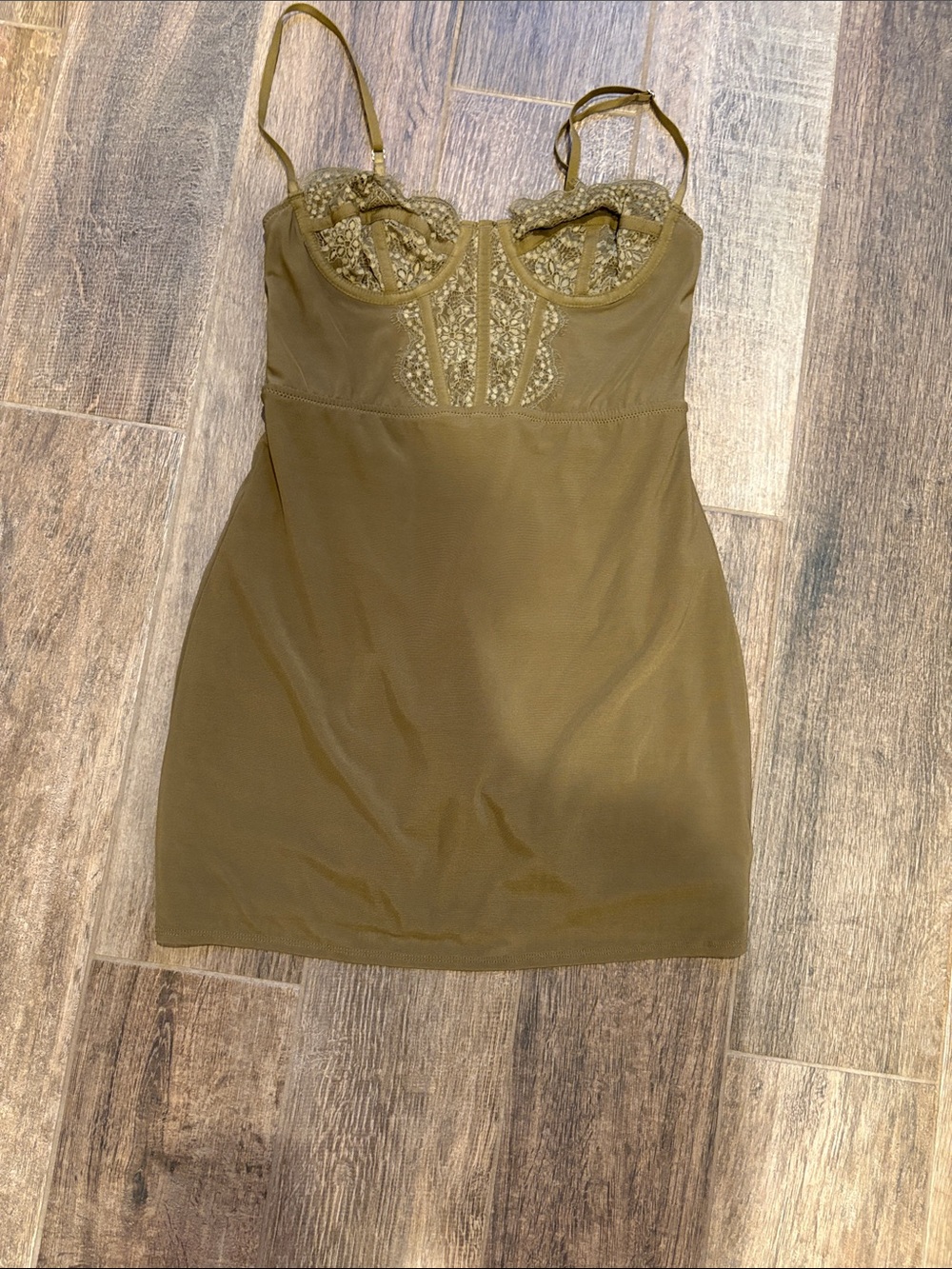 Urban Outfitters Olive Green Lace-Trim Slip Dress